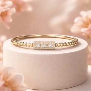 Gold and CZ Pave Bangle Bracelet - Women Jewelry